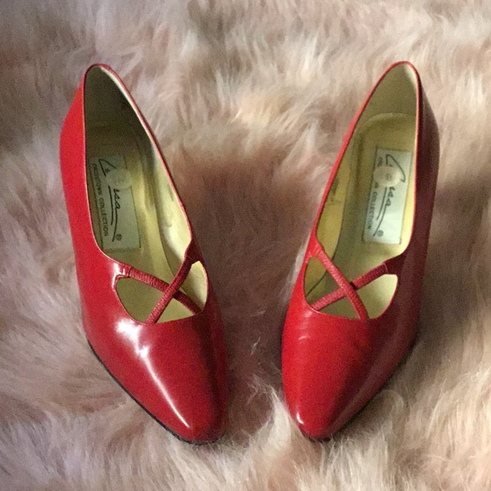 Red heels with crisscross straps